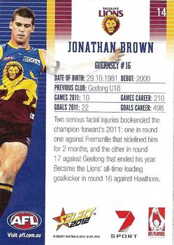 2012 Select AFL Champions #14 Jonathan Brown Back